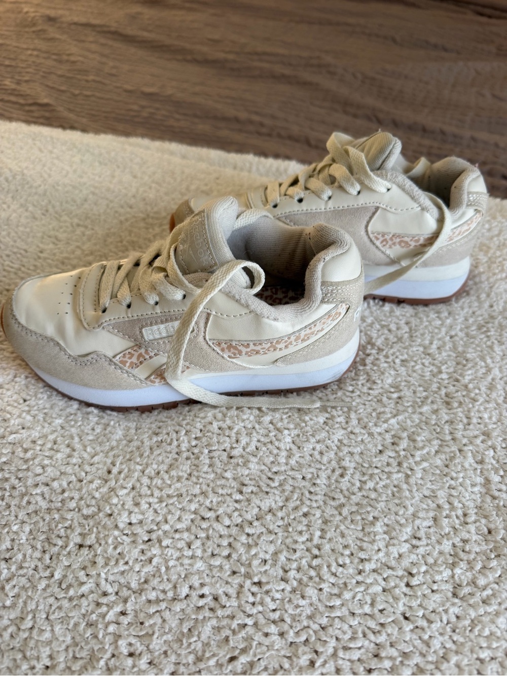 Reebok Kids Beige and Cream Sneakers with Leopard Accent